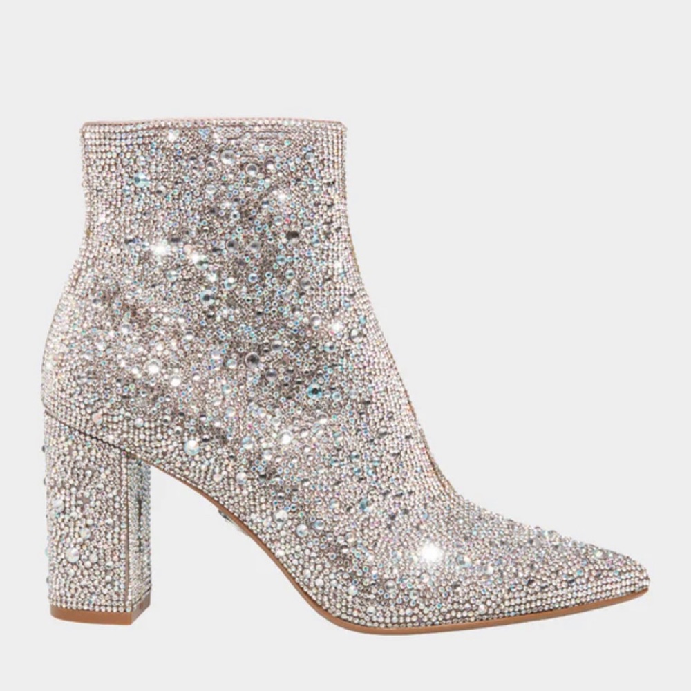 Betsey Johnson Silver Rhinestone Embellished Ankle Boots - Picture 2 of 6